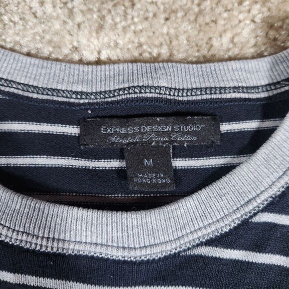 Express Design Studio Women Black Striped Long Sleeve Shirt M Pima Cotton #322 - Picture 3 of 7